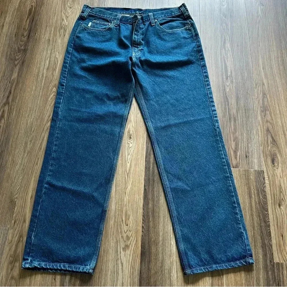 Carhartt Jeans Mens 40x32 Blue Straight Leg Work Wear Relaxed Fit